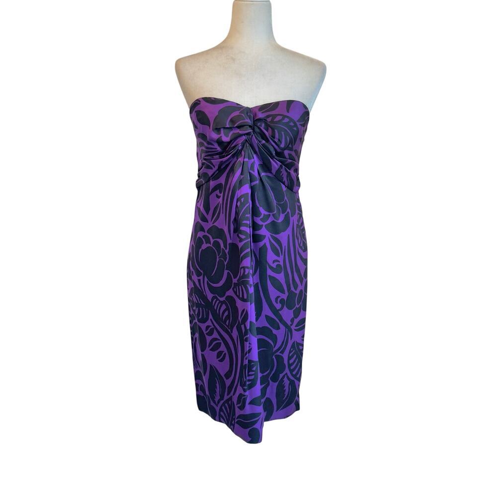Lauren Ralph Lauren purple floral satin silk strapless dress Empire Waist Sz 10